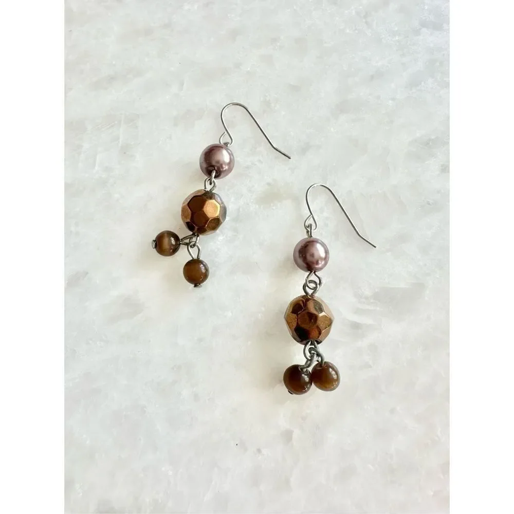 Chocolate Brown beaded dangle earrings ￼
